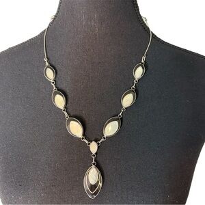Vintage Reversible Black Onyx Opal Mother Of Pearl Necklace Silver Toned